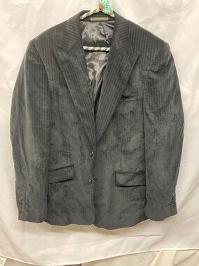 Vintage Point Zero Men's Charcoal Pinstripe Velvet  Blazer
